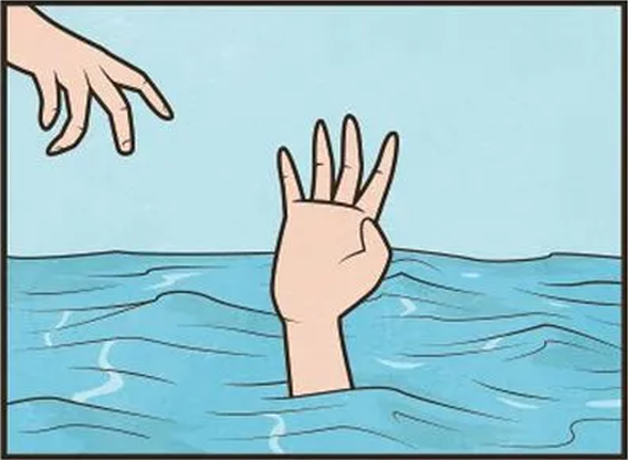 A common meme part 2 showing a hand coming out of the sea and another hand coming to help.