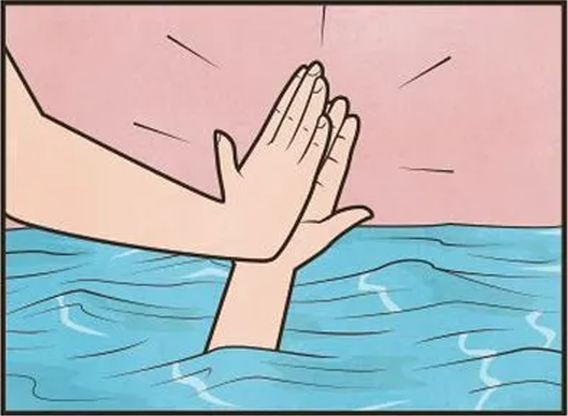 A common meme part 3 showing a hand coming out of the sea and another hand high-fiving it.